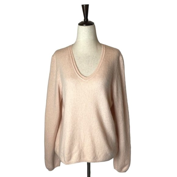 Charter Club Pink 100% 2 Ply Cashmere V- Neck Balloon Sleeve Sweater Size L - Picture 1 of 7